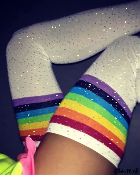 Olivia Mark 1 Pair Of Rainbow Striped Long Socks With Rhinestones