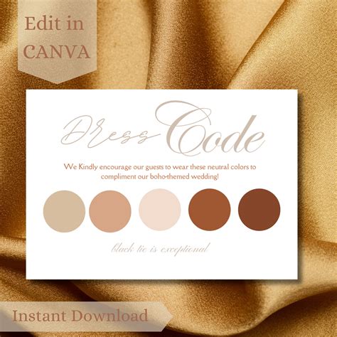 Wedding Guest Dress Code Card Template, Editable Wedding Attire Card ...