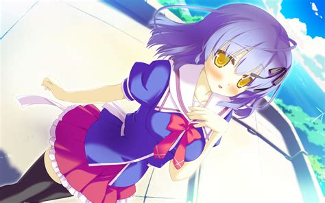 Blue Hair Blush Bow Favorite Game Cg Irotoridori No Sekai Long Hair