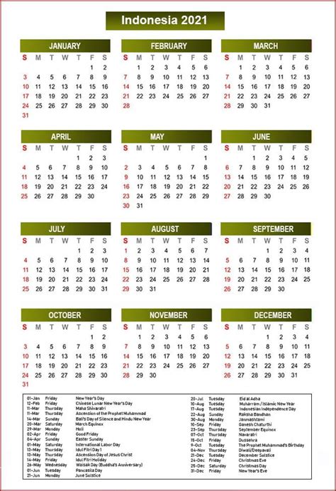 Printable Kalender 2021 Indonesia