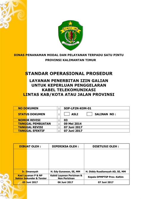 Pdf Standar Operasional Prosedur Dpmptspkaltimprovgoid · 2