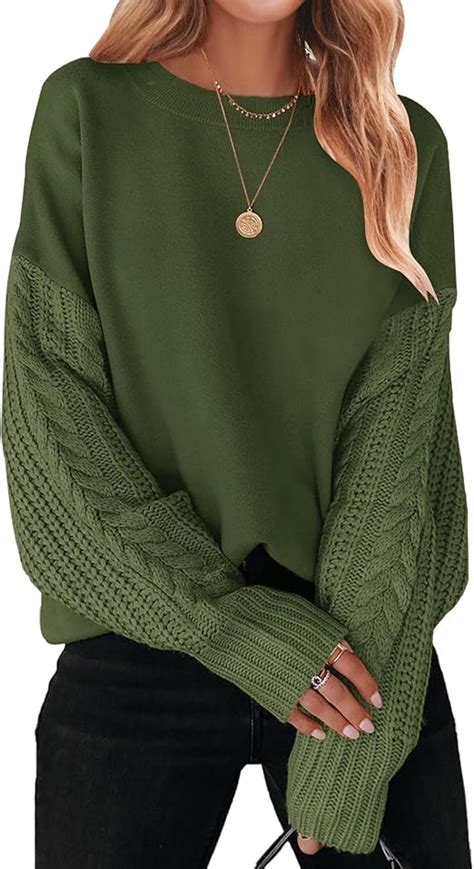 Zesica Women S Fall Long Sleeve Crew Neck Solid Color Cable Knit