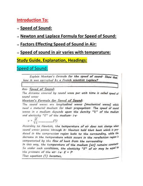 SOLUTION: Speed of sound its factor and derivation of formula - Studypool