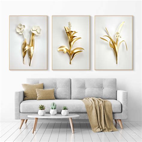 Jual Hiasan Dinding Ruang Tamu Minimalis 80x57cm 40x57cm Gold White