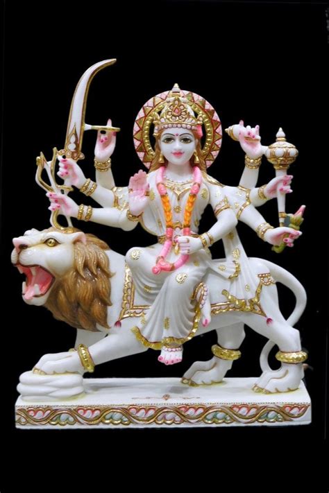 White Painted Marble Durga Mata Statue For Worship Size Inch At