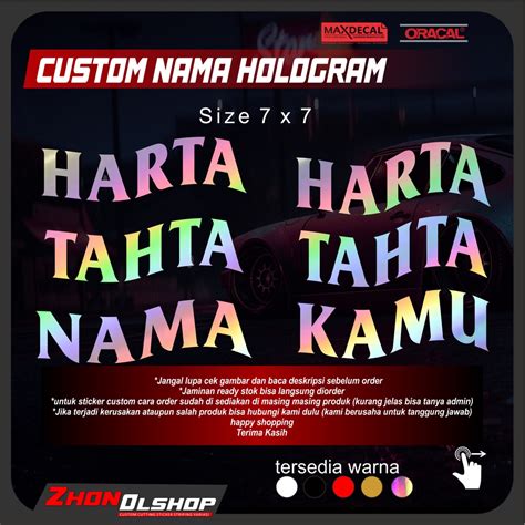 Jual Sticker Harta Tahta Nama Cutting Stiker Hologram Custom Harta