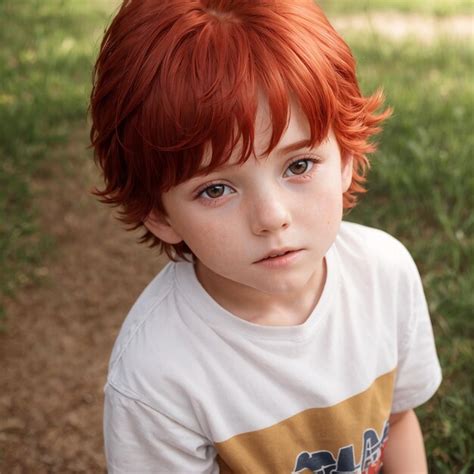 Premium Photo A Boy With Red Hair Wearing A White Shirt With The Word