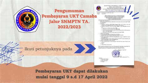 Pembayaran Ukt Daftar Ulang Registrasi Jalur Snmptn Politeknik