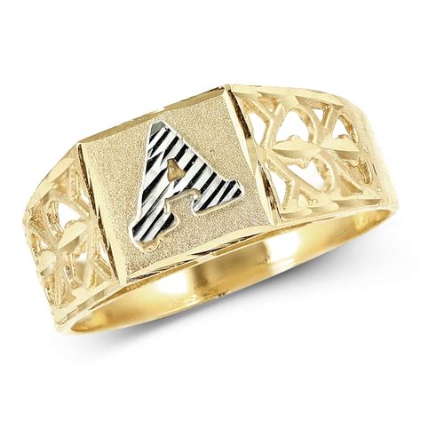 Lovebling 10k Yellow Gold Diamond Cut Ladies Alphabet Initial Ring