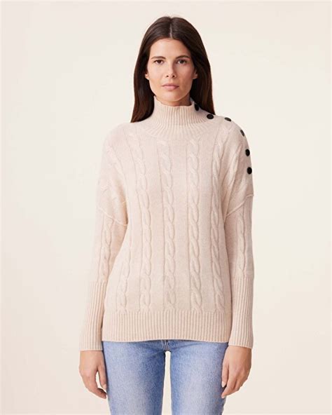 Pull Cachemire Col Cheminée Boutons 4 Fils Organique Femme Kujten