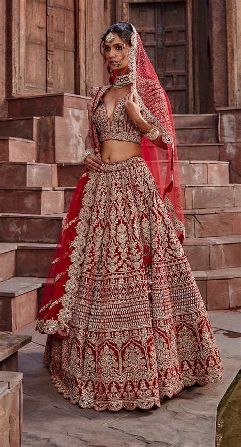 Blood Red Velvet Dori Lehenga Set Red Lehenga Bridal Lehenga Red