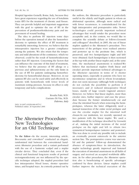 Pdf The Altemeier Procedure New Technologies For An Old Technique