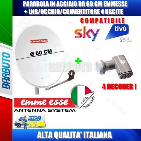 Kit Parabola Satellitare Cm Acciaio Lnb Occhio Uscite Universale Hd