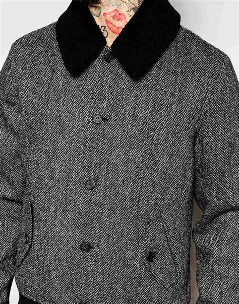 ASOS Harris Tweed Harrington Jacket in Grey (Gray) for Men - Lyst