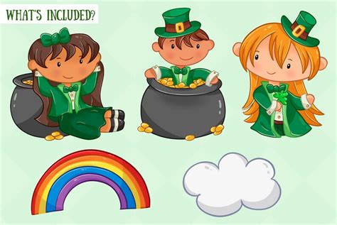 Cute St Patricks Day Clip Art Kawaii St Patricks Day Clipart Rainbows Clipart Pot Of Gold