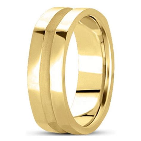 Wedding Band 5mm Square Indented Mens Wedding Ring In Yellow Gold