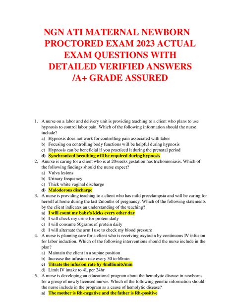 Ngn Ati Maternal Newborn Proctored Exam 2024 Newest Complete 300 Questions With Detailed