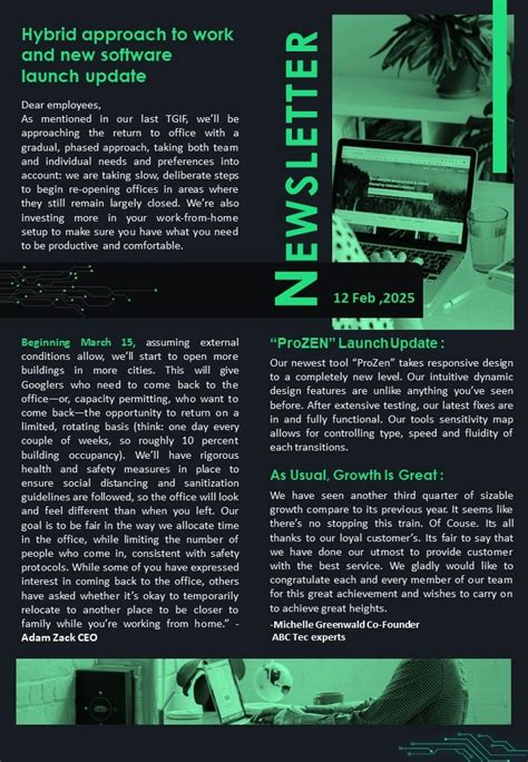 Bifold One Page Digital Newsletter For Software Company Updates