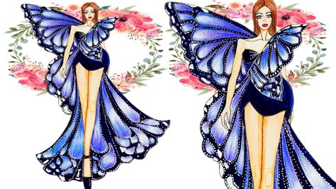 Very Easy Step To Draw A Butterfly Party Dress Blue Morpho Butterfly Inspired Dress Youtube