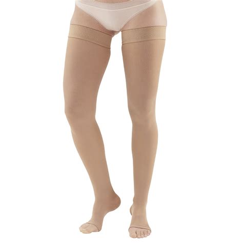 Ames Walker Aw Style 265 Microfiber Opaque 20 30 Mmhg Firm Compression Open Toe Thigh High