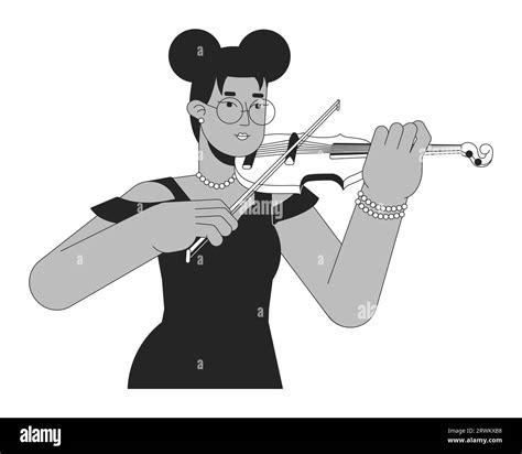 Female Violinist Playing Musical Instrument Black And White D Line