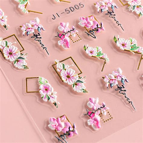 Nail Art Stickers 5D Flowers Manicure Decals Cherry Blossom Nail