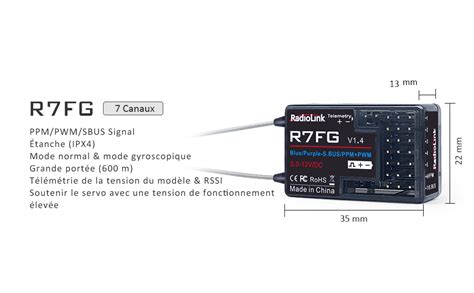 Radiolink R7FG Récepteur Gyro 7 Canaux 2 4GHz FHSS avec Télémétrie de