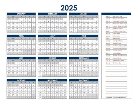 Malaysia Annual Calendar With Holidays Free Printable Templates