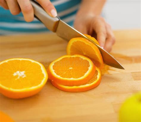 Closeup On Woman Cutting Orange Stock Image Image Of Close Utensils