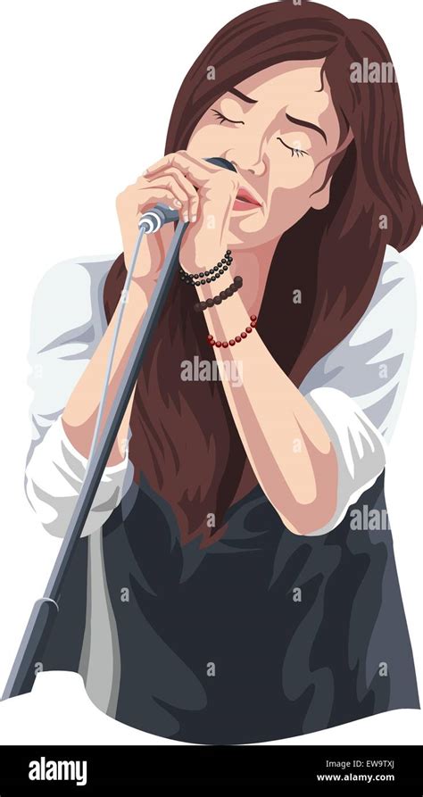 Vector Illustration Of Woman Singing On Microphone Stock Vector Image