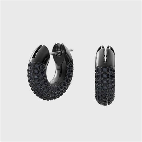 SWAROVSKI Dextera Hoop Earrings Pavé Small Black Ruthenium Plated