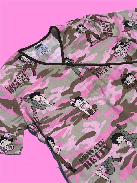 Private Betty Boop Scrub Top Vintage Print Camo Top Betty Boop Fabric