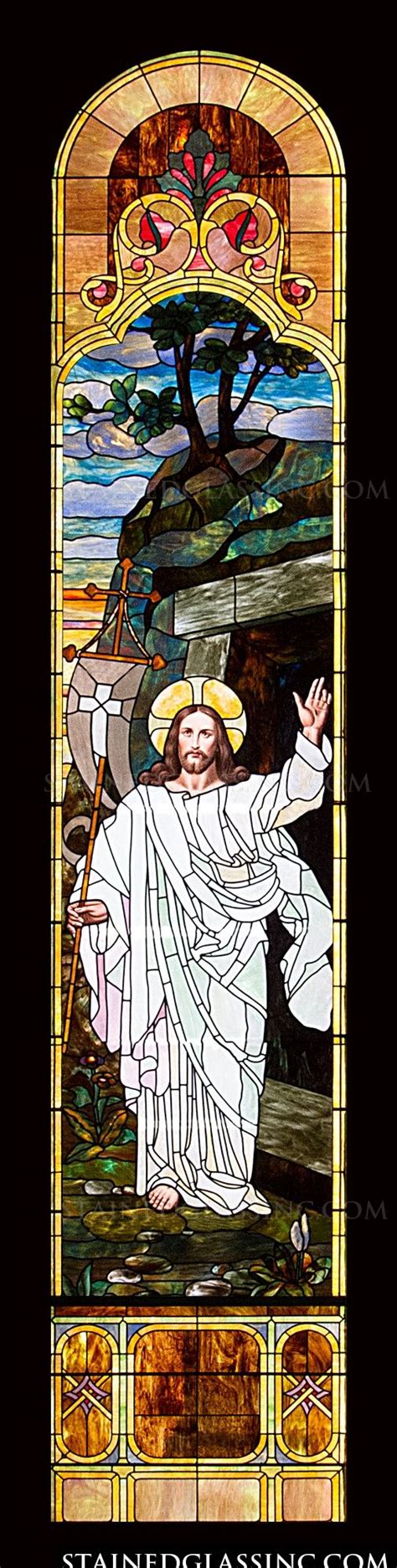 Risen Christ Narrow Arched Window Religious Stained Glass Window