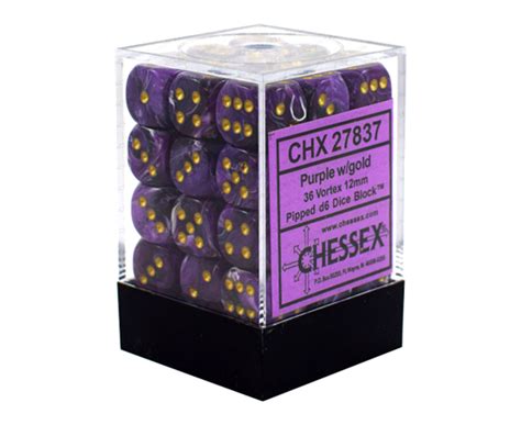 Zubehör Chessex Signature 12mm D6 With Pips Dice Blocks 36 Dice Vortex Purple Wgold