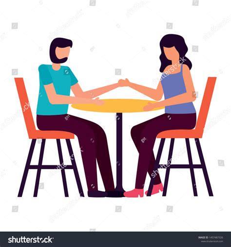 Young Lovers Couple Seated Restaurant Table Stock Vector Royalty Free