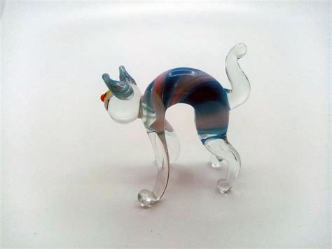 Glass Cat Figurine Cat Collection Glass Cat Statue Glass Etsy