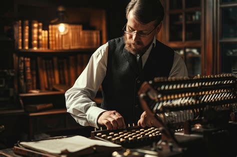 Premium Photo A Man Is Sitting At A Cluttered Desk Furiously Typing