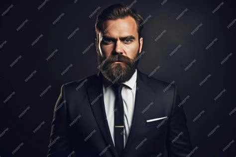 Premium Photo Portrait Of A Stylish Bearded Man In Suit With Dark