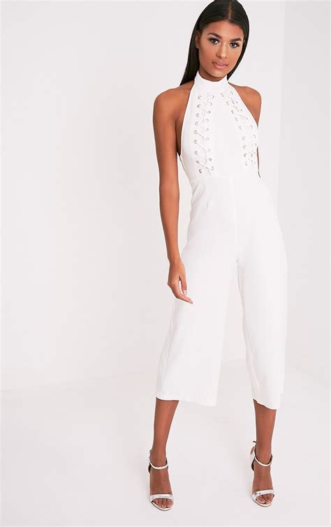 Stephanie White Lace Up Cullote Jumpsuit Jumpsuits And Playsuits