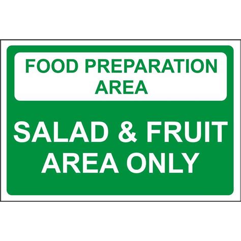 Food Preparation Area Salad Fruit Area Colour Coded Food Safety Signs