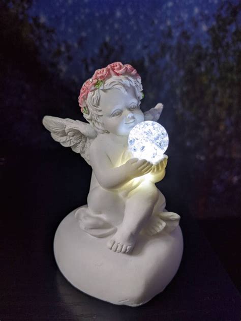 Angel Cherub Ornament On Heart Led Light Up Figure Figurine Etsy