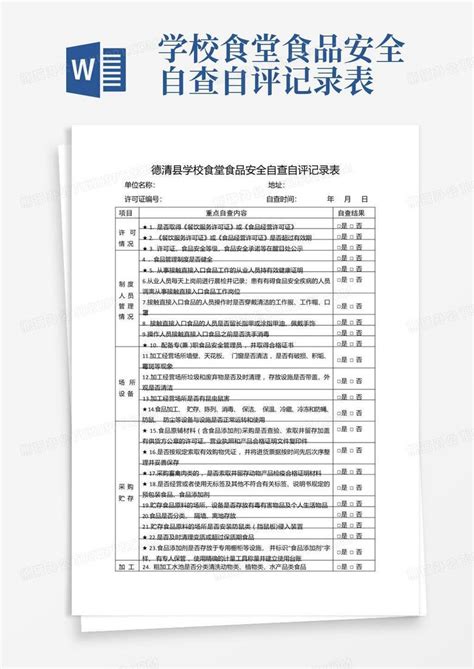 学校食堂食品安全自查自评记录表word模板下载编号lgaykmjr熊猫办公