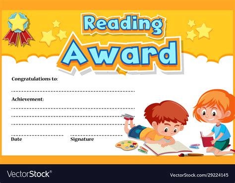 Certificate Template For Reading Award With Kids Vector Image