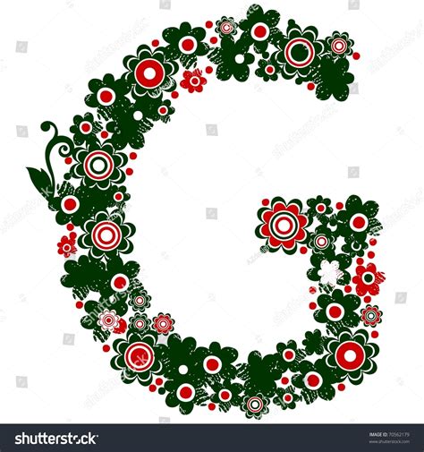 Floral Abc Decorative Letter G Isolated On White Background Stock