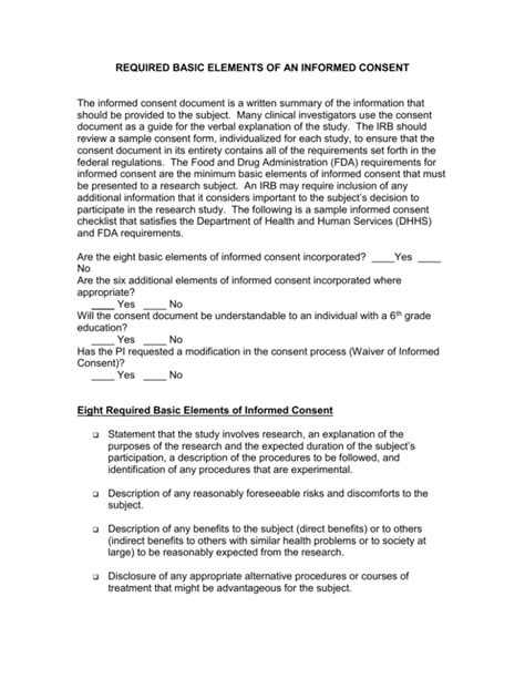 Required Basic Elements Of An Informed Consent