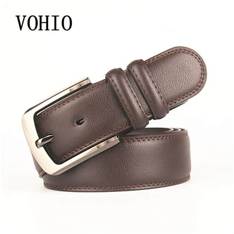 Vohio Cowhide Genuine Leather Belts For Men Brand Strap Male Pin