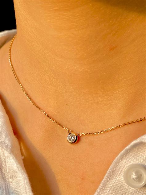 Solitaire Bezel Diamond Necklace 14 Kt Solid Gold Diamond Etsy