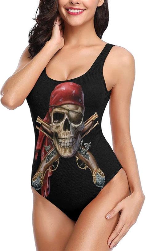 Pekivide Womens One Piece Swimsuit Pirate Captain Skull Muskets Skulls