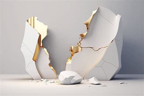 White And Gold Kintsugi Style Product Display Wall With Cracked Lines