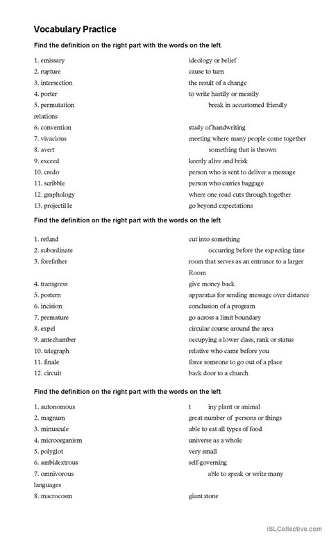 Vocabulary : English ESL worksheets pdf & doc